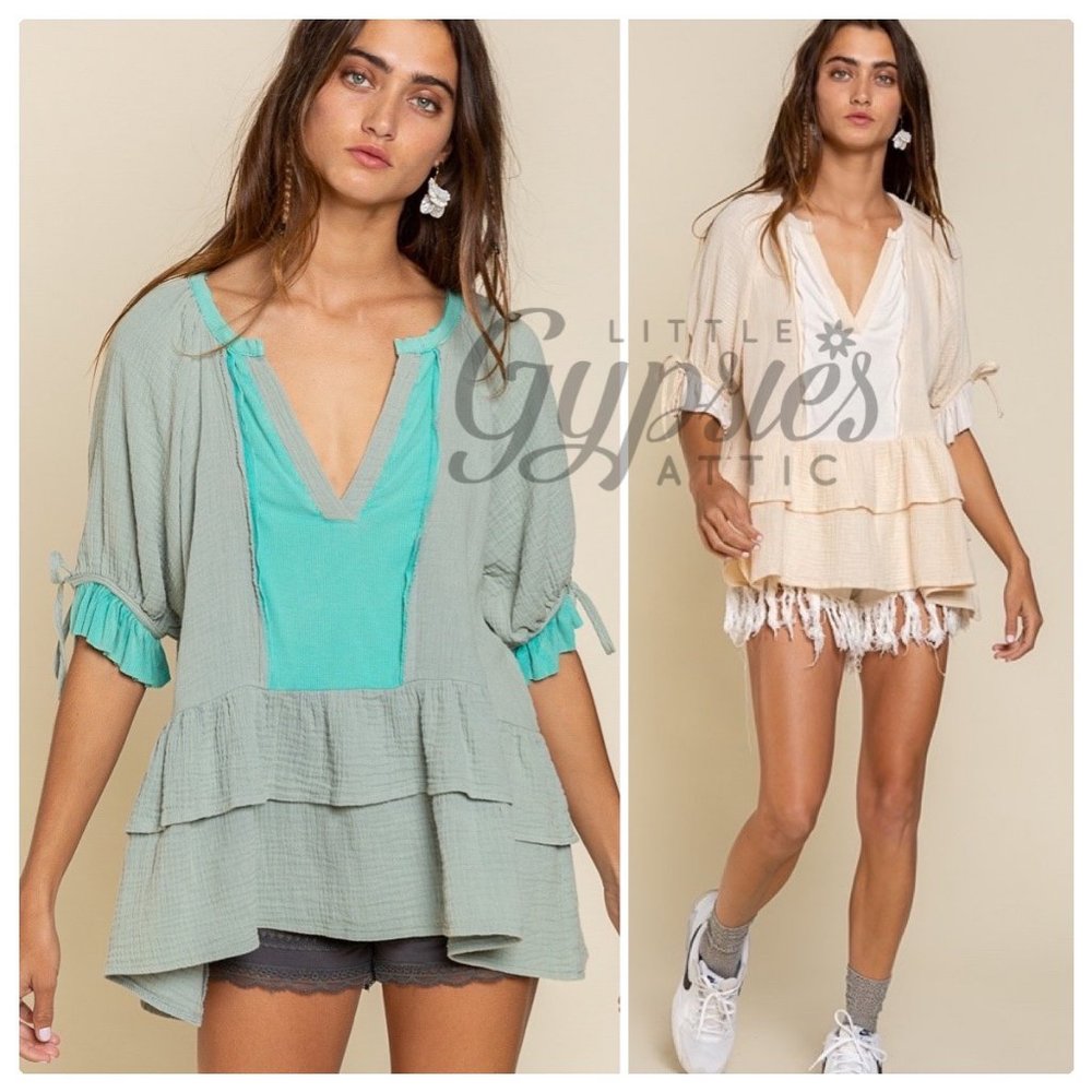 POL Emerald Sage Bohemian Tunic Top - Picture 9 of 14